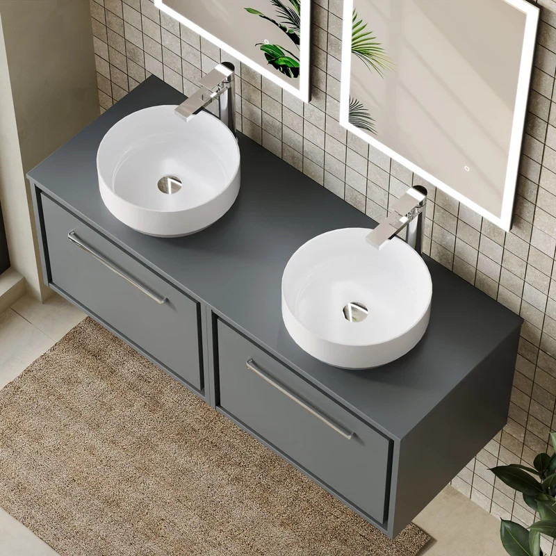 Lille 1200mm Wall Hung 2 Drawer Vanity Unit & Worktop - Coastal Grey Matt