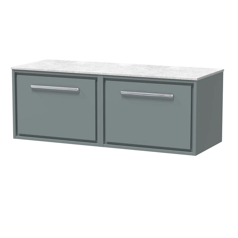 Lille 1200mm Wall Hung 2 Drawer Vanity Unit & White Marble Worktop - Coastal Grey Matt