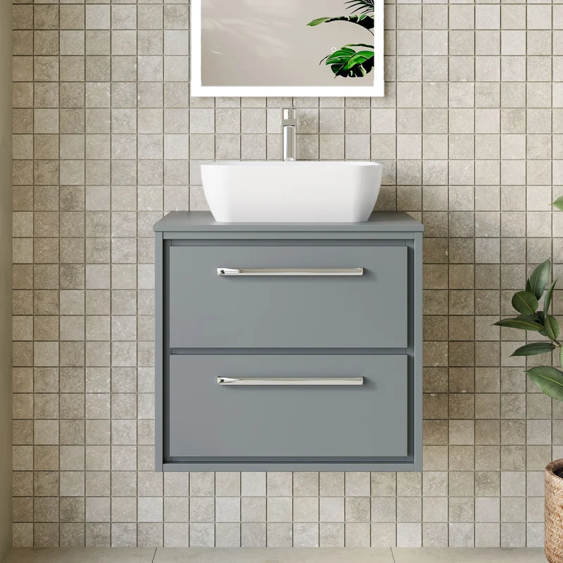 Lille 600mm Wall Hung 2 Drawer Vanity Unit & Worktop - Coastal Grey Matt