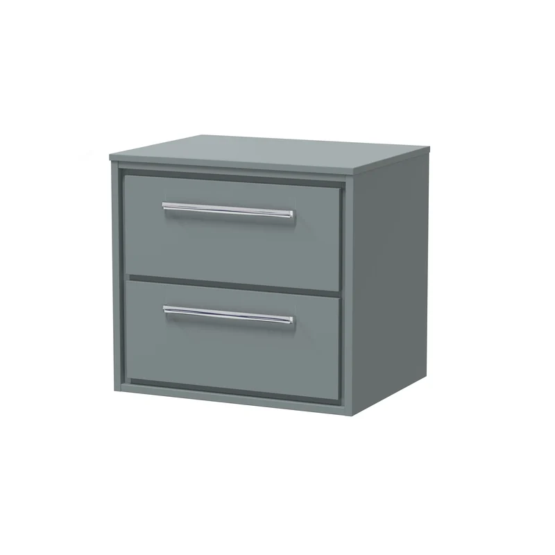 Lille 600mm Wall Hung 2 Drawer Vanity Unit & Worktop - Coastal Grey Matt