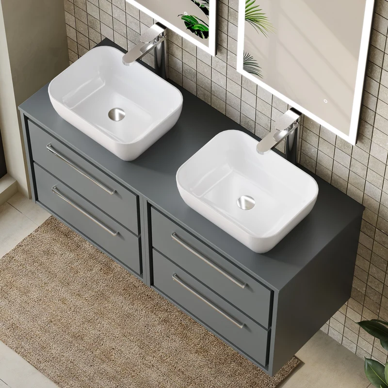 Lille 1200mm Wall Hung 4 Drawer Vanity Unit & Worktop - Coastal Grey Matt