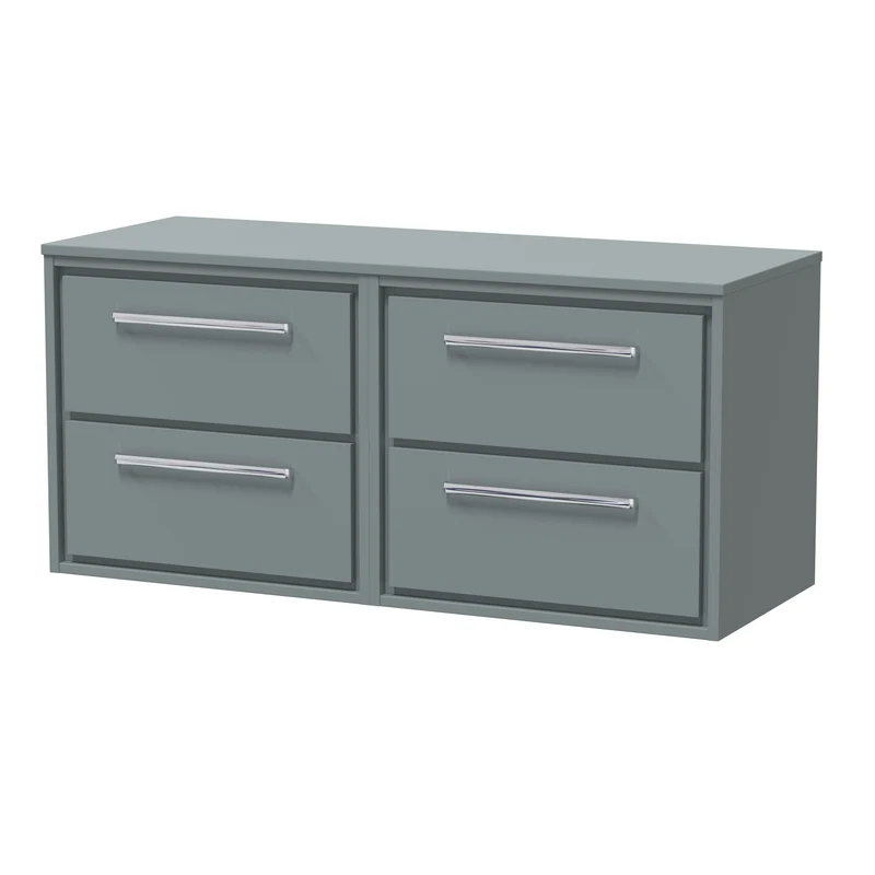 Lille 1200mm Wall Hung 4 Drawer Vanity Unit & Worktop - Coastal Grey Matt