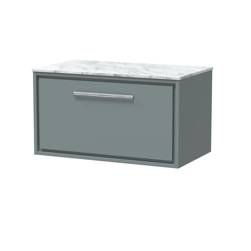 Lille 800mm Wall Hung 1 Drawer Vanity Unit & Carrera Marble Worktop - Coastal Grey Matt