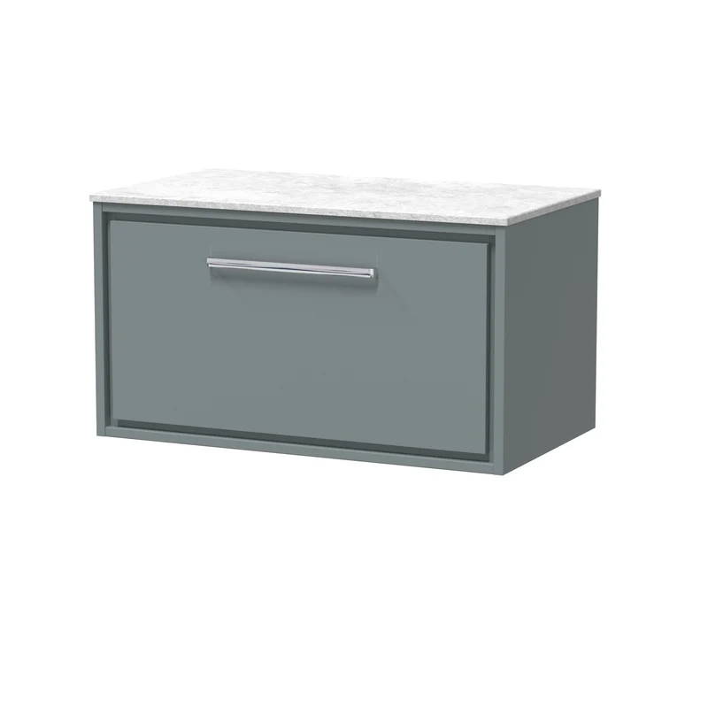 Lille 800mm Wall Hung 1 Drawer Vanity Unit & White Marble Worktop - Coastal Grey Matt