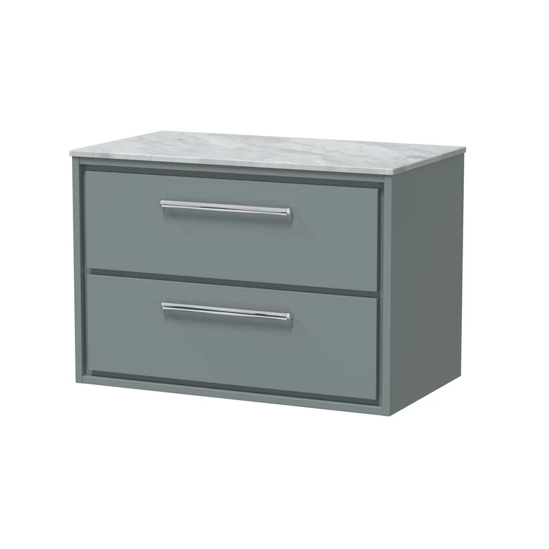 Lille 800mm Wall Hung 2 Drawer Vanity Unit & Grey Marble Worktop - Coastal Grey Matt