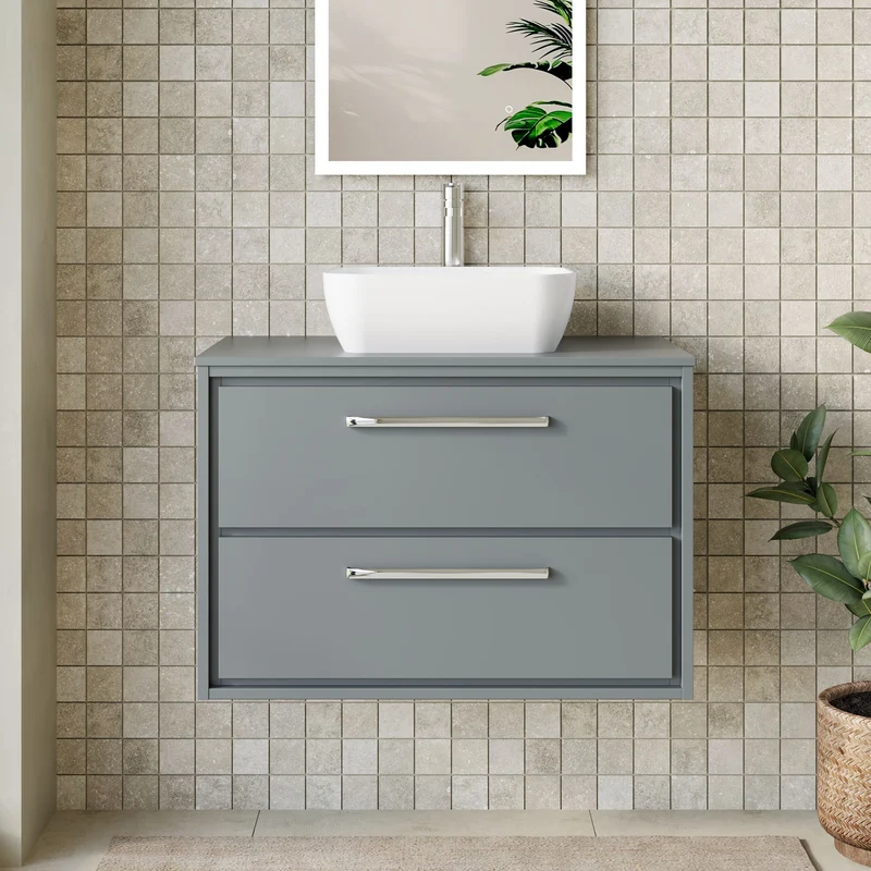 Lille 800mm Wall Hung 2 Drawer Vanity Unit & Worktop - Coastal Grey Matt