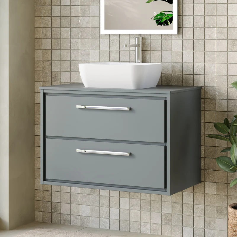 Lille 800mm Wall Hung 2 Drawer Vanity Unit & Worktop - Coastal Grey Matt