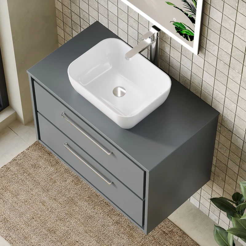 Lille 800mm Wall Hung 2 Drawer Vanity Unit & Worktop - Coastal Grey Matt