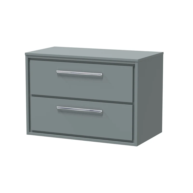 Lille 800mm Wall Hung 2 Drawer Vanity Unit & Worktop - Coastal Grey Matt