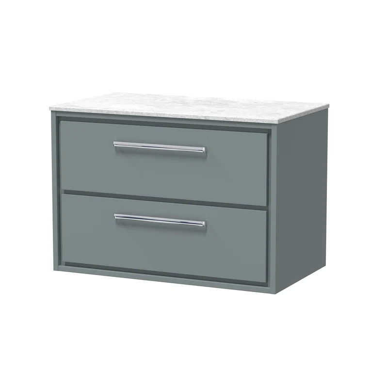 Lille 800mm Wall Hung 2 Drawer Vanity Unit & White Marble Worktop - Coastal Grey Matt