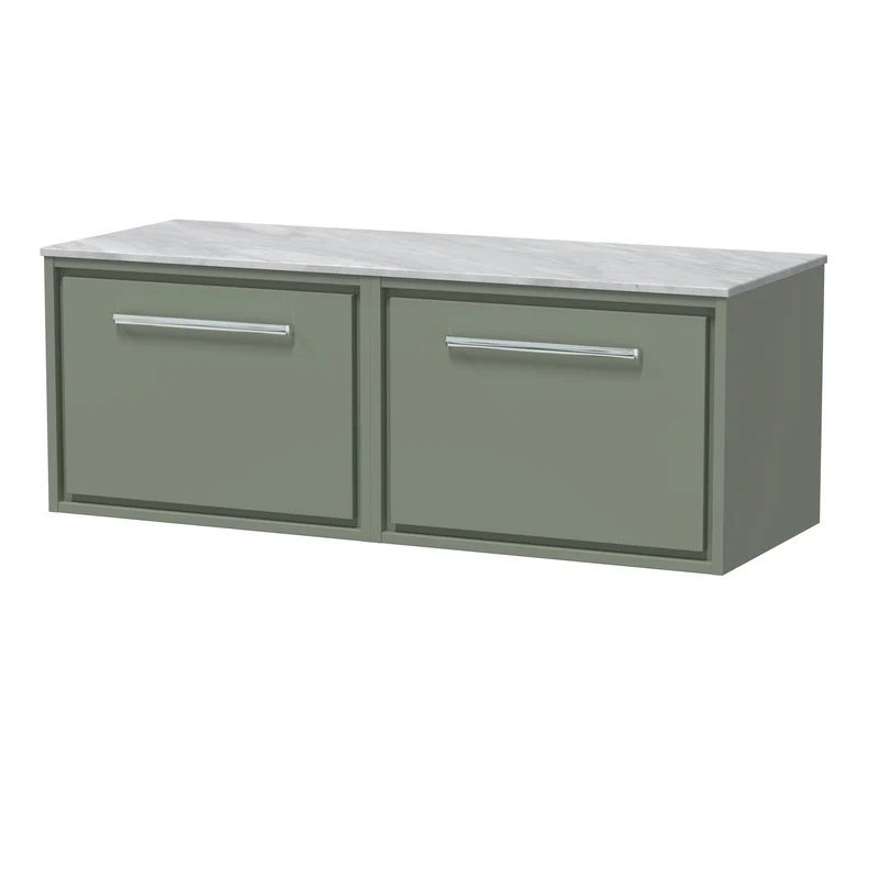 Lille 1200mm Wall Hung 2 Drawer Vanity Unit & Grey Marble Worktop - Fern Green Matt