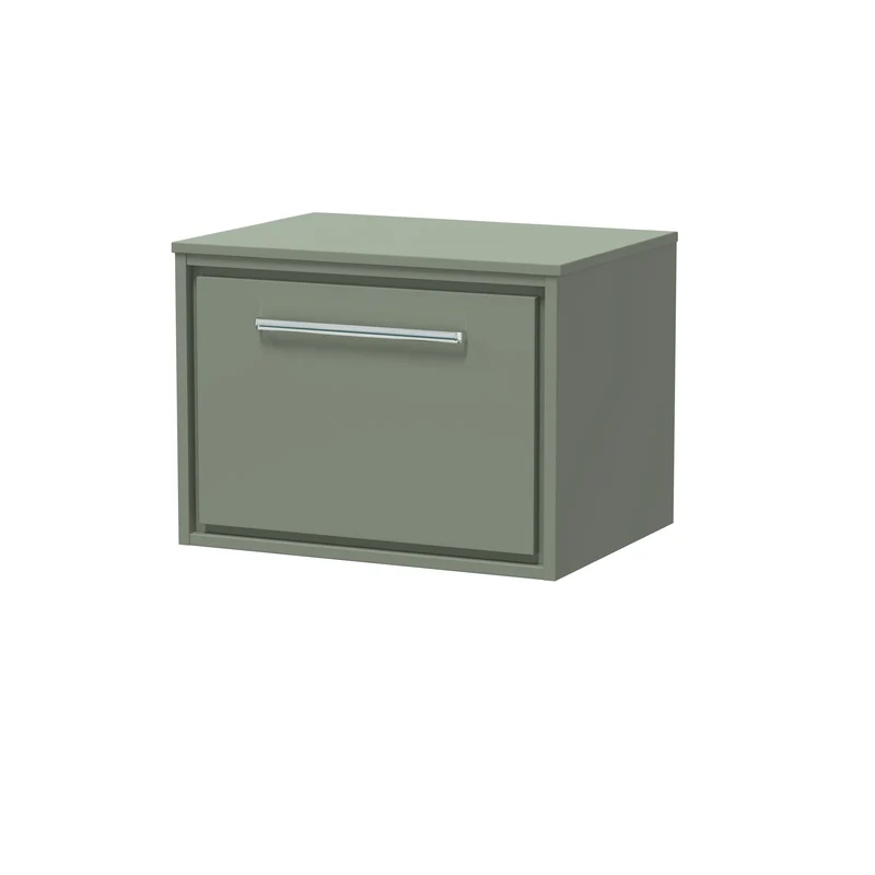 Lille 600mm Wall Hung 1 Drawer Vanity Unit & Worktop - Fern Green Matt