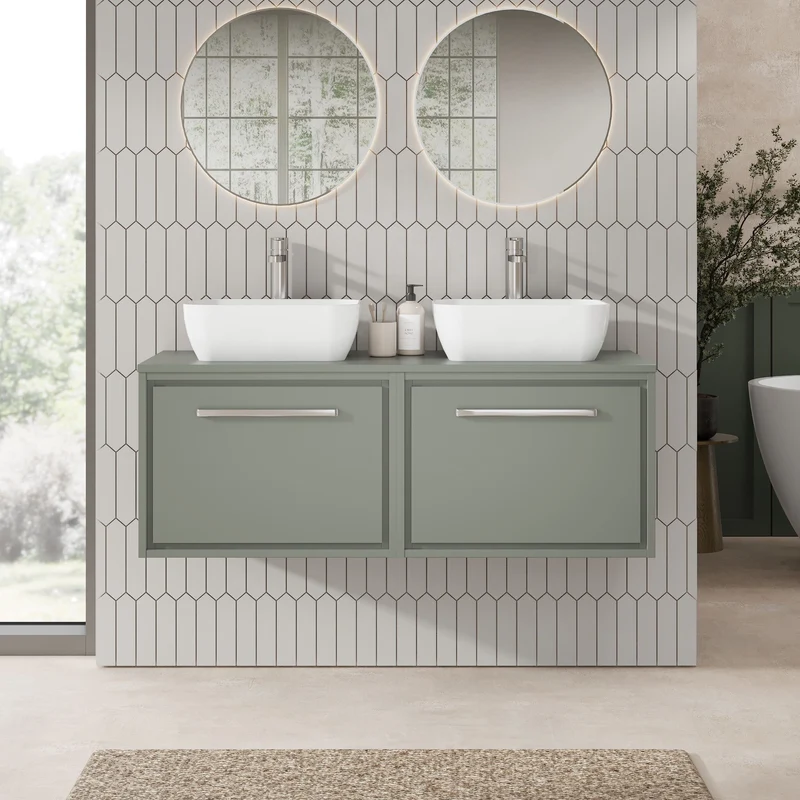 Lille 1200mm Wall Hung 2 Drawer Vanity Unit & Worktop - Fern Green Matt