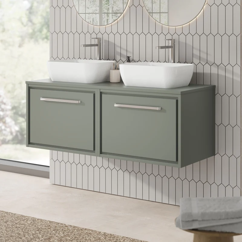 Lille 1200mm Wall Hung 2 Drawer Vanity Unit & Worktop - Fern Green Matt