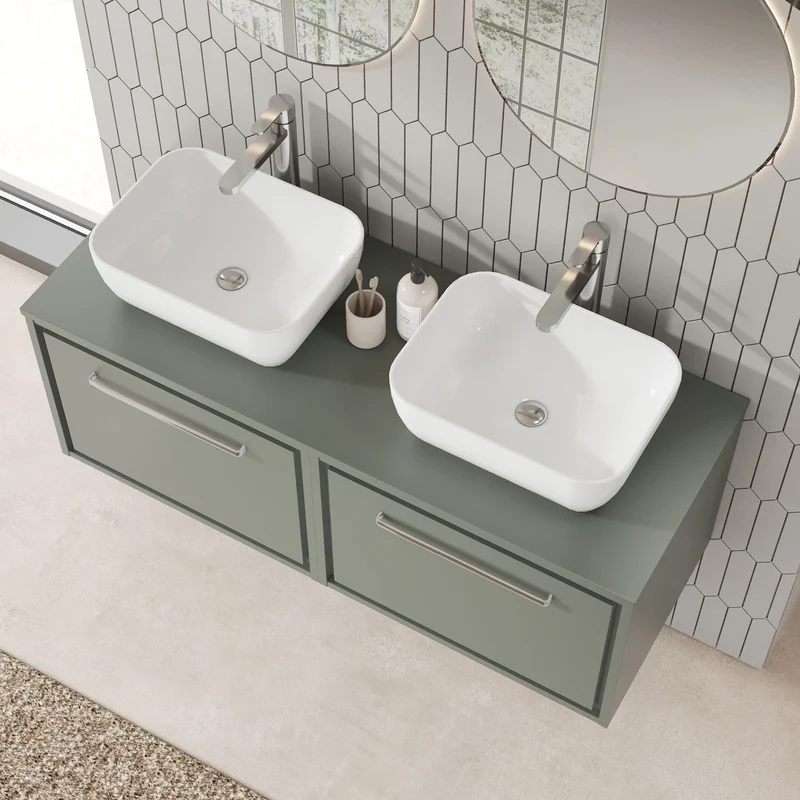 Lille 1200mm Wall Hung 2 Drawer Vanity Unit & Worktop - Fern Green Matt