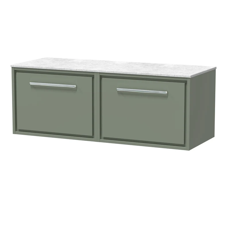 Lille 1200mm Wall Hung 2 Drawer Vanity Unit & White Marble Worktop - Fern Green Matt