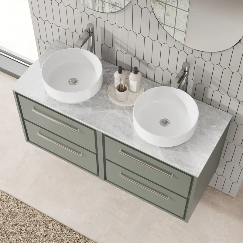 Lille 1200mm Wall Hung 4 Drawer Vanity Unit & Grey Marble Worktop - Fern Green Matt