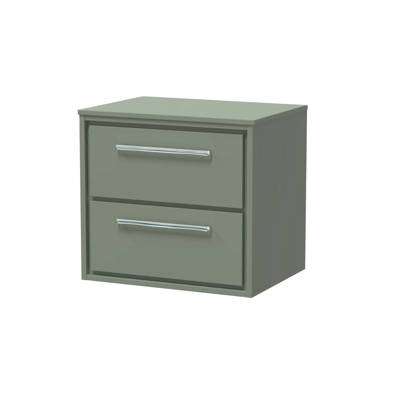 Lille 600mm Wall Hung 2 Drawer Vanity Unit & Worktop - Fern Green Matt
