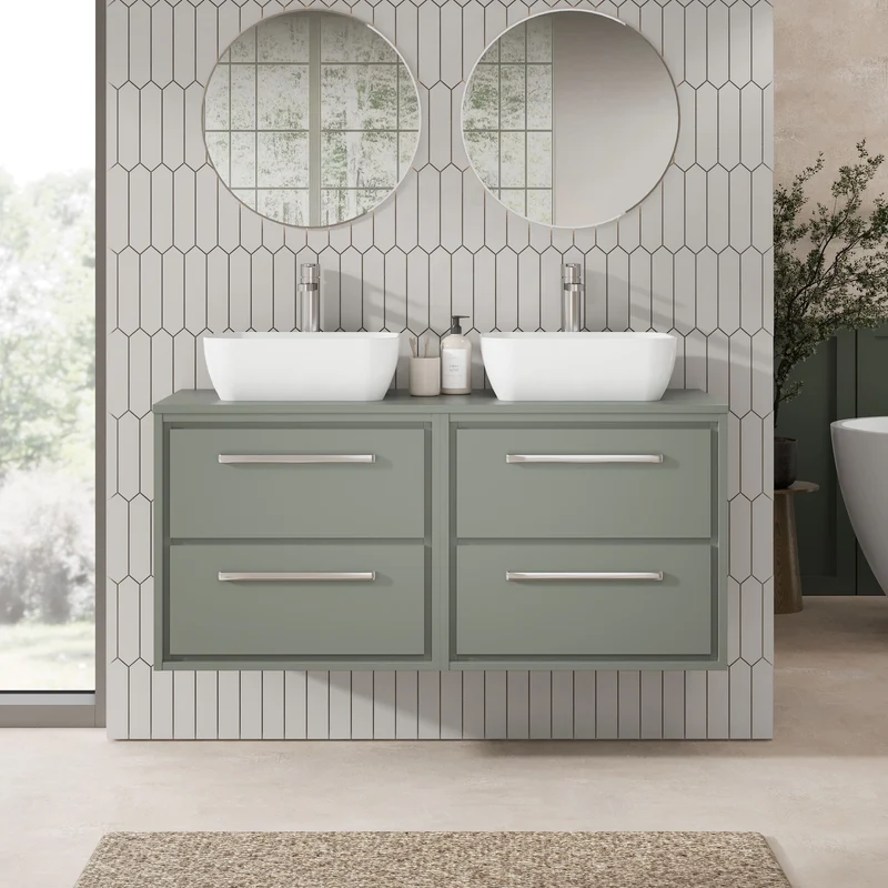 Lille 1200mm Wall Hung 4 Drawer Vanity Unit & Worktop - Fern Green Matt