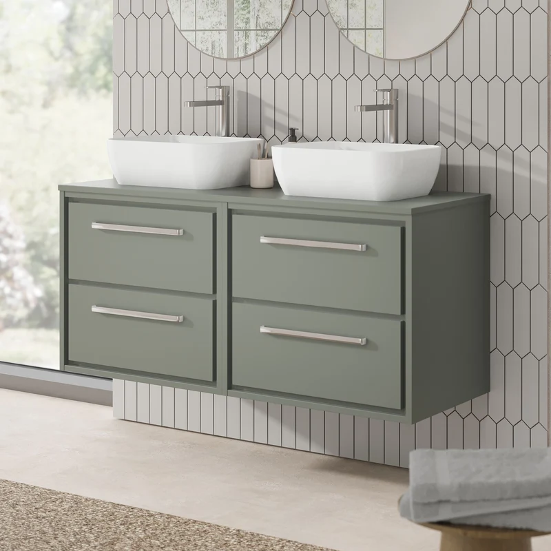 Lille 1200mm Wall Hung 4 Drawer Vanity Unit & Worktop - Fern Green Matt