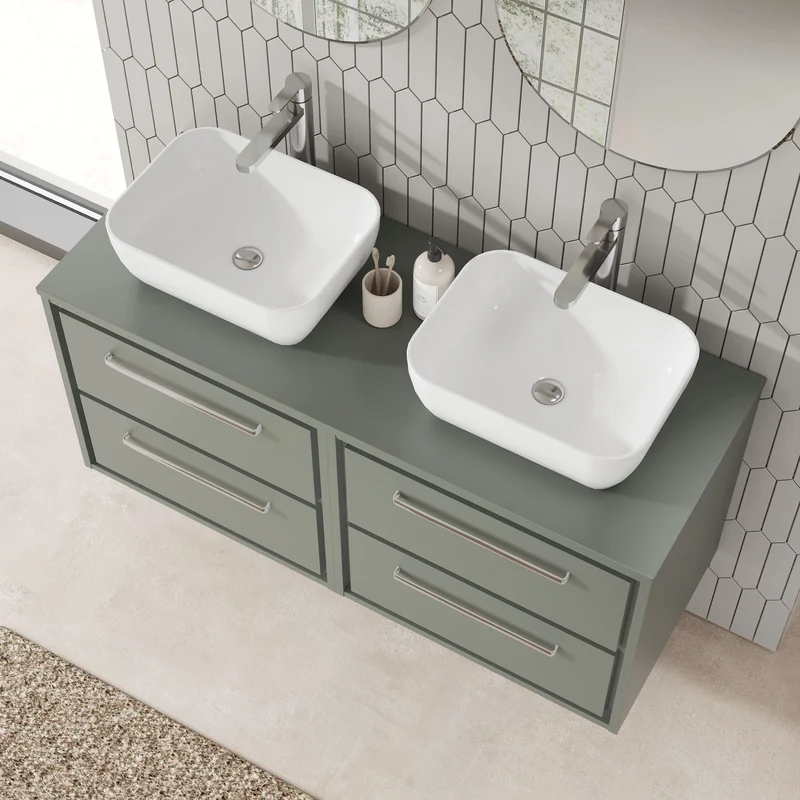 Lille 1200mm Wall Hung 4 Drawer Vanity Unit & Worktop - Fern Green Matt