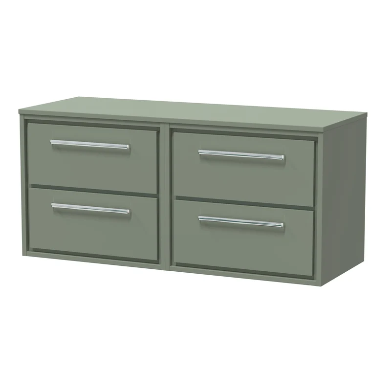 Lille 1200mm Wall Hung 4 Drawer Vanity Unit & Worktop - Fern Green Matt