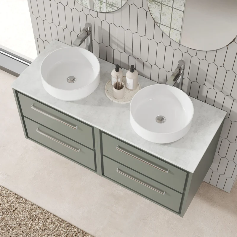Lille 1200mm Wall Hung 4 Drawer Vanity Unit & White Marble Worktop - Fern Green Matt