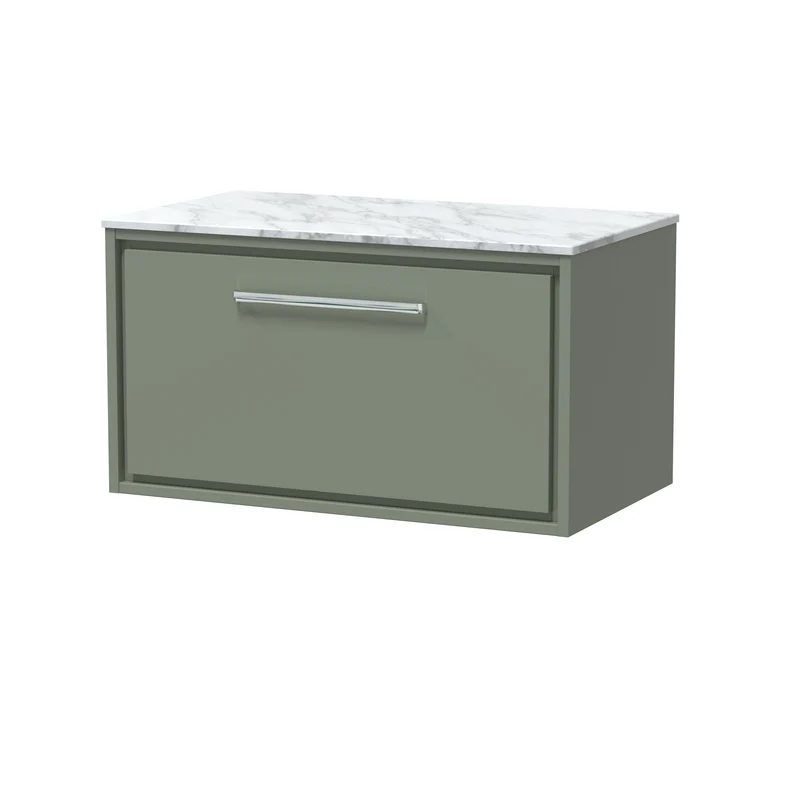 Lille 800mm Wall Hung 1 Drawer Vanity Unit & Carrera Marble Worktop - Fern Green Matt