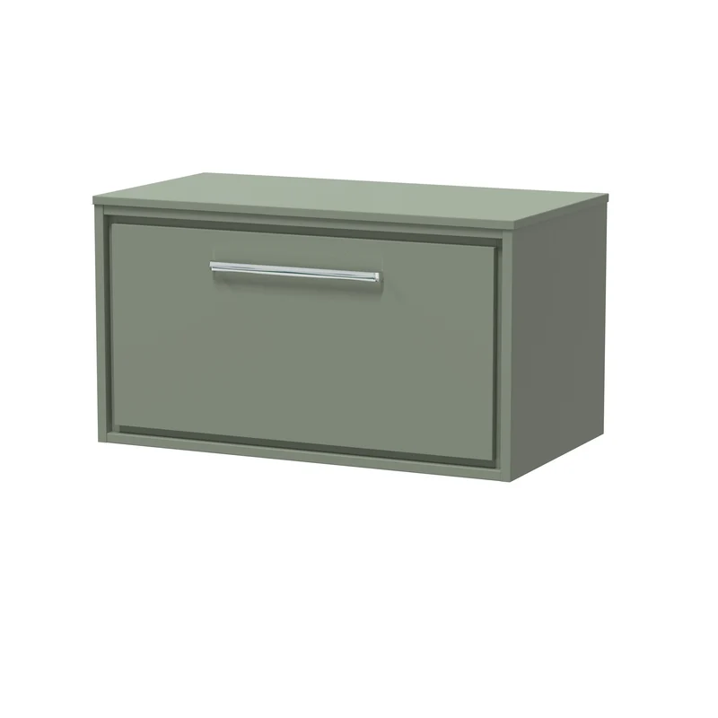 Lille 800mm Wall Hung 1 Drawer Vanity Unit & Worktop - Fern Green Matt
