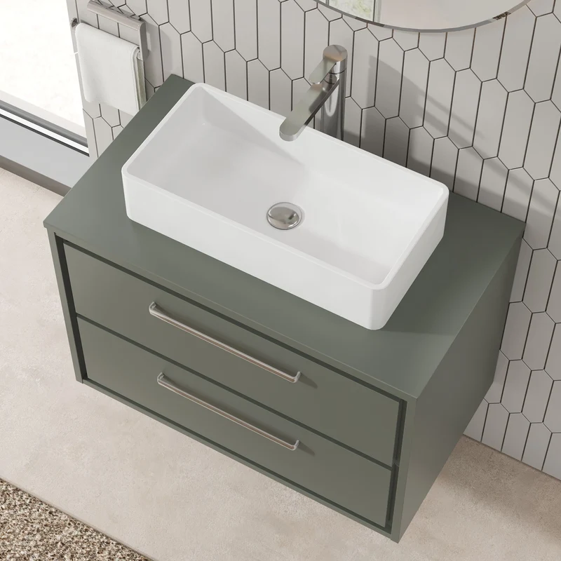Lille 800mm Wall Hung 2 Drawer Vanity Unit & Worktop - Fern Green Matt