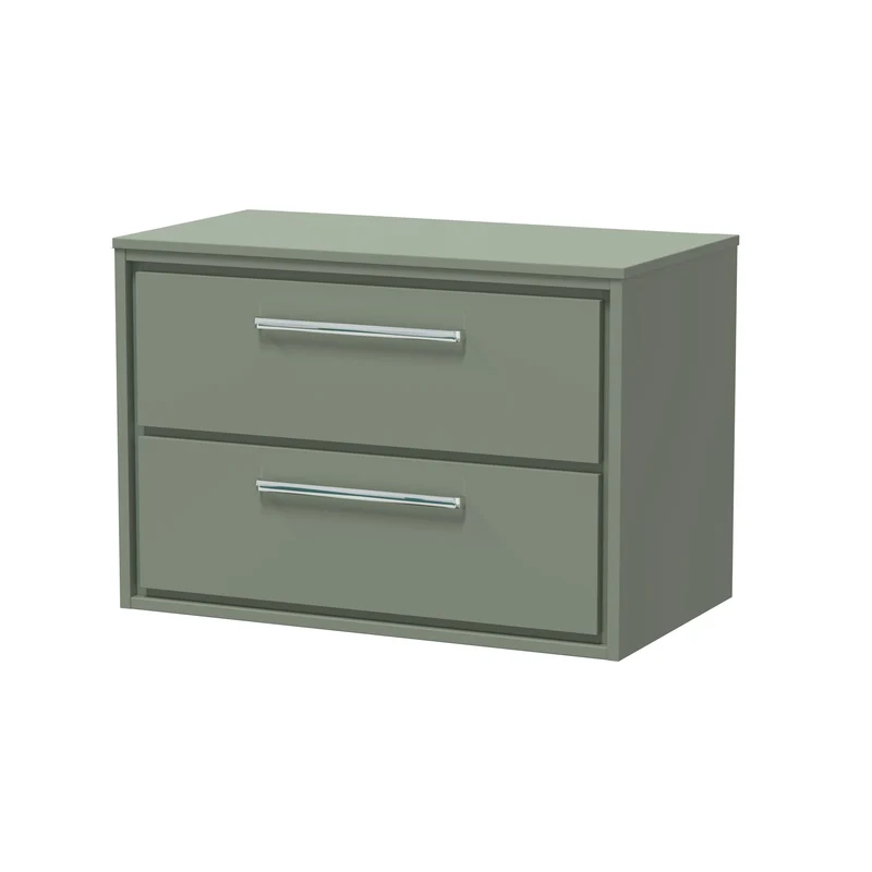 Lille 800mm Wall Hung 2 Drawer Vanity Unit & Worktop - Fern Green Matt