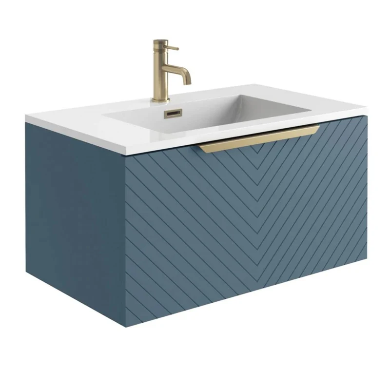 Chevron 800mm Wall Hung Vanity Unit & Basin - Blue