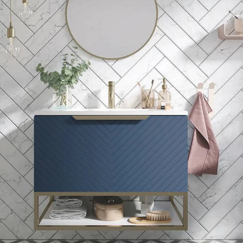 Chevron 800mm Wall Hung Vanity Unit & Basin - Blue
