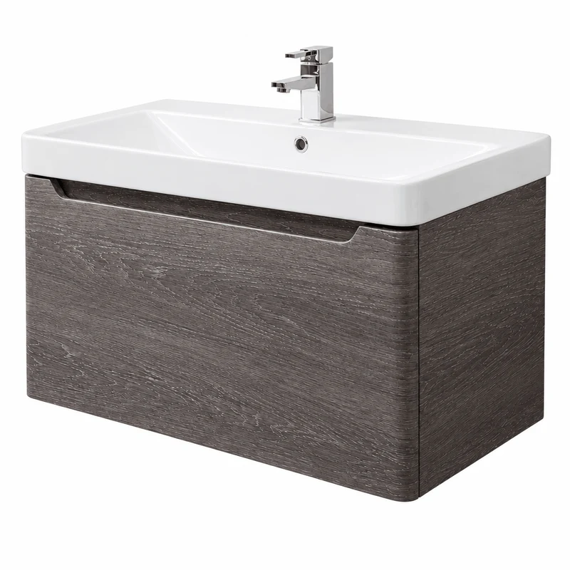 Camden 800mm 1 Drawer Wall Hung Vanity Unit and basin - Graphite Oak