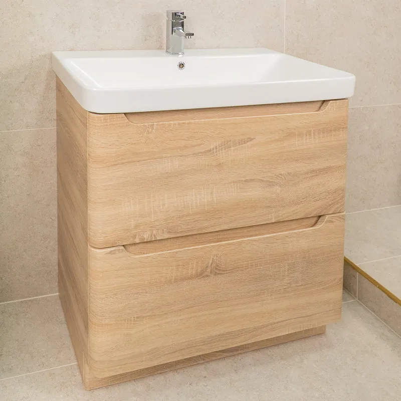 Camden 800mm 2 Drawer Floor Standing Vanity Unit and basin - Bardolino Oak