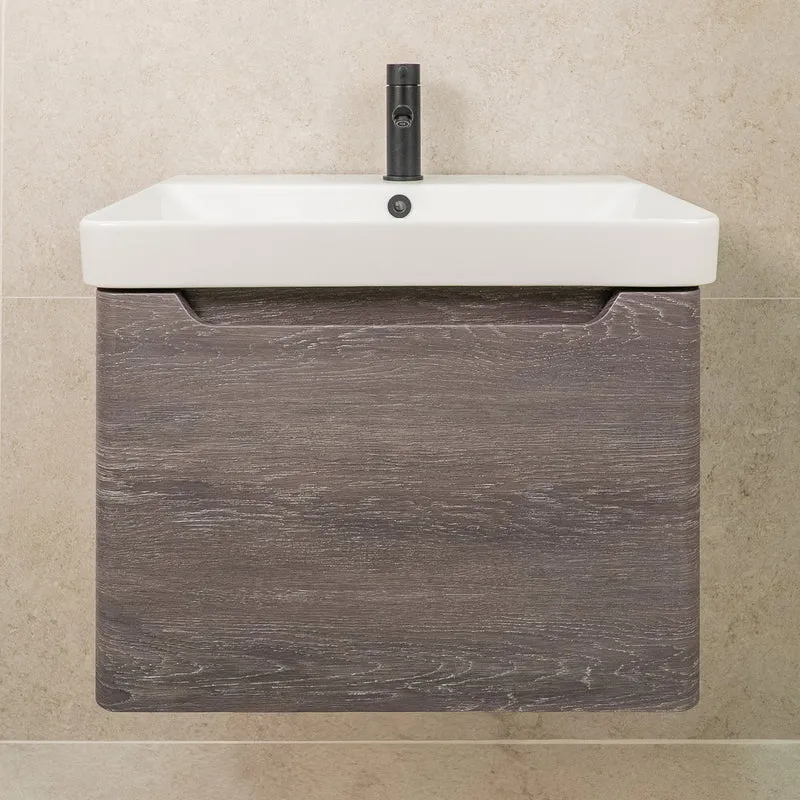 Camden 600mm 1 Drawer Wall Hung Vanity Unit and Basin - Graphite Oak