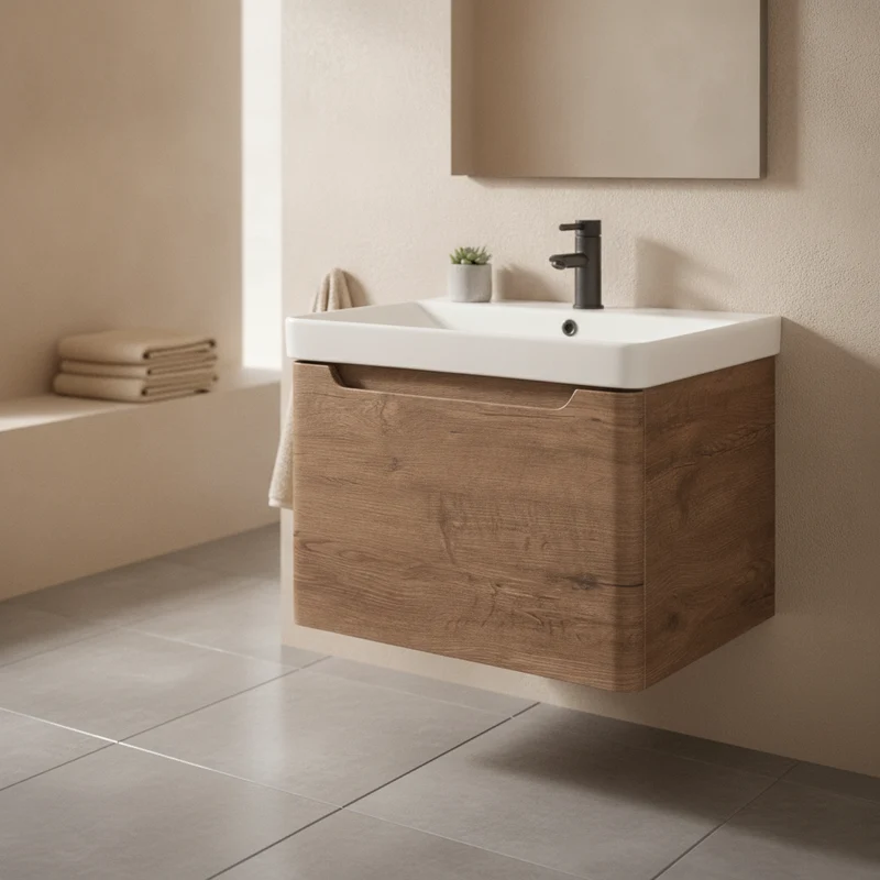 Camden 600mm 1 Drawer Wall Hung Vanity Unit and Basin - Chestnut