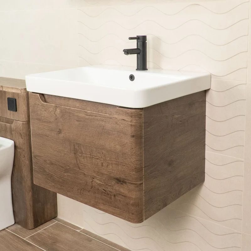 Camden 600mm 1 Drawer Wall Hung Vanity Unit and Basin - Chestnut