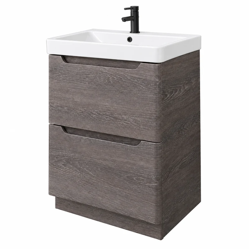 Camden 600mm 2 Drawer Floor Standing Vanity Unit and Basin - Graphite Oak