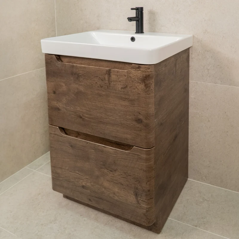 Camden 600mm 2 Drawer Floor Standing Vanity Unit and Basin - Chestnut