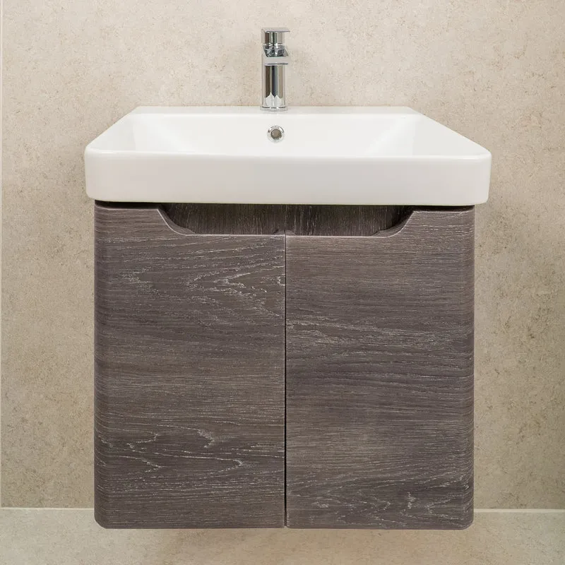 Camden 500mm 2 Door Wall Hung Vanity Unit and Basin- Graphite Oak
