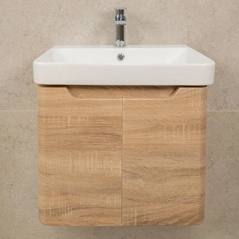 Camden 500mm 2 Door Wall Hung Vanity Unit and Basin - Bardolino Oak
