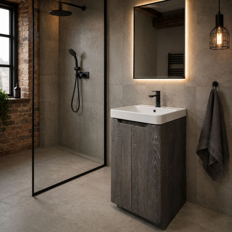Camden 500mm 2 Door Floor Standing Vanity Unit and Basin - Graphite Oak