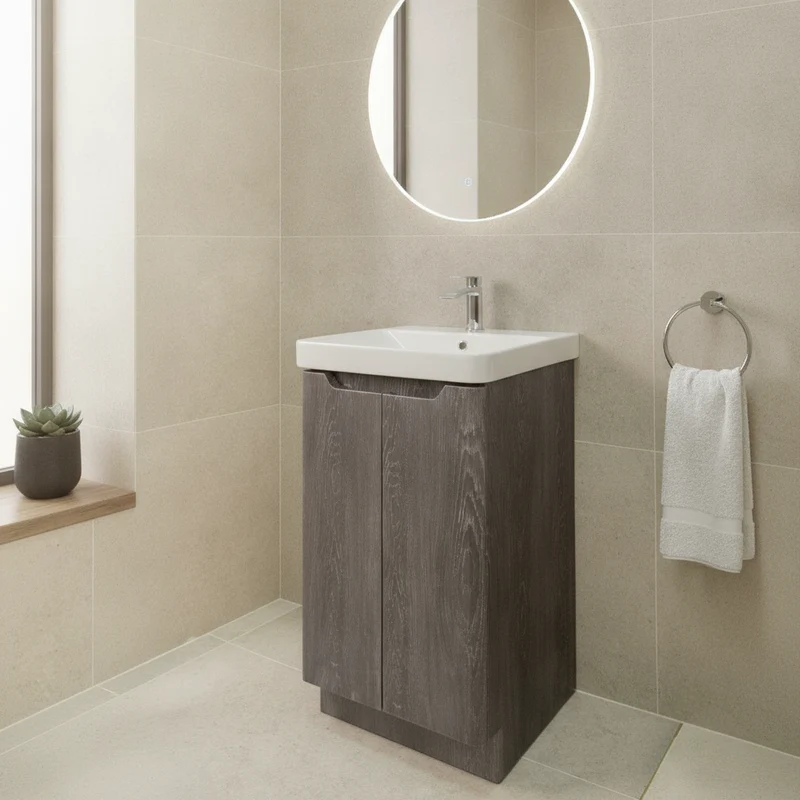 Camden 500mm 2 Door Floor Standing Vanity Unit and Basin - Graphite Oak