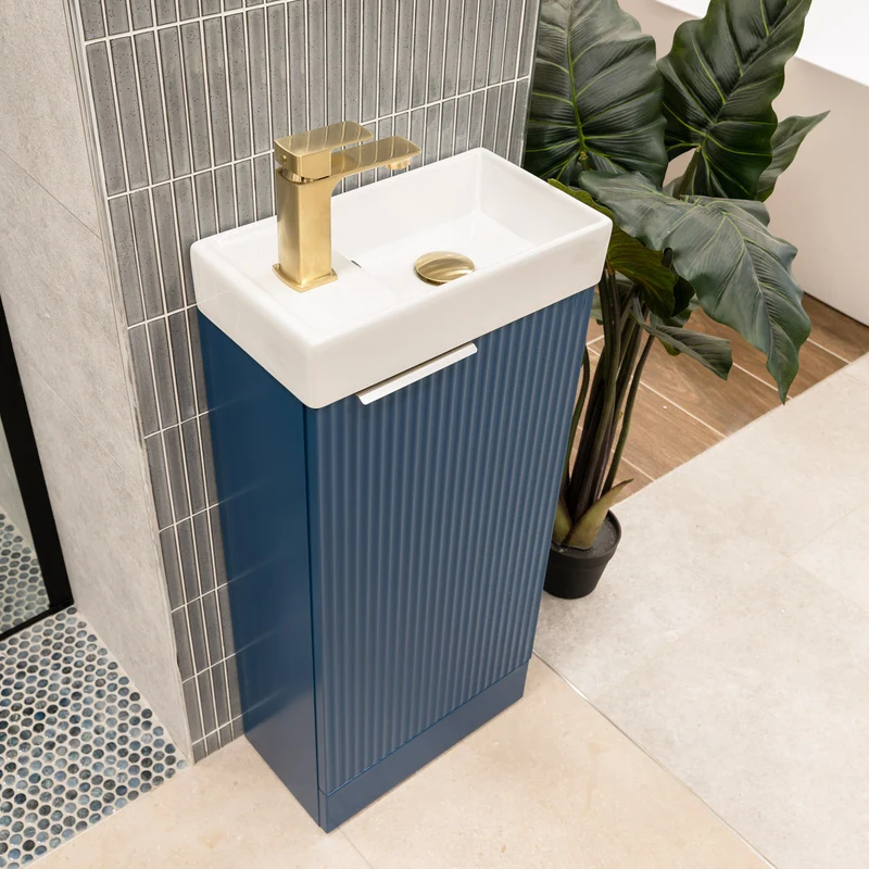 Hudson Reed Fluted 400mm Floor Standing Vanity Unit & Basin - Satin Blue