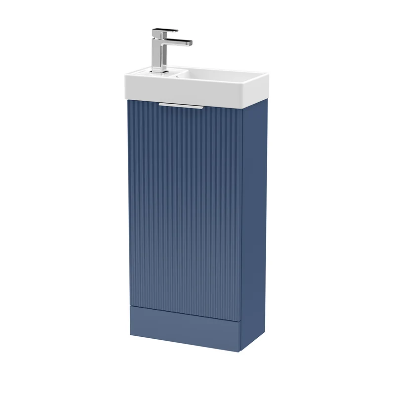 Hudson Reed Fluted 400mm Floor Standing Vanity Unit & Basin - Satin Blue