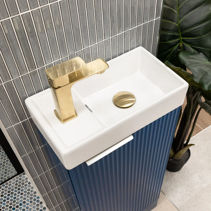 Hudson Reed Fluted 400mm Floor Standing Vanity Unit & Basin - Satin Blue