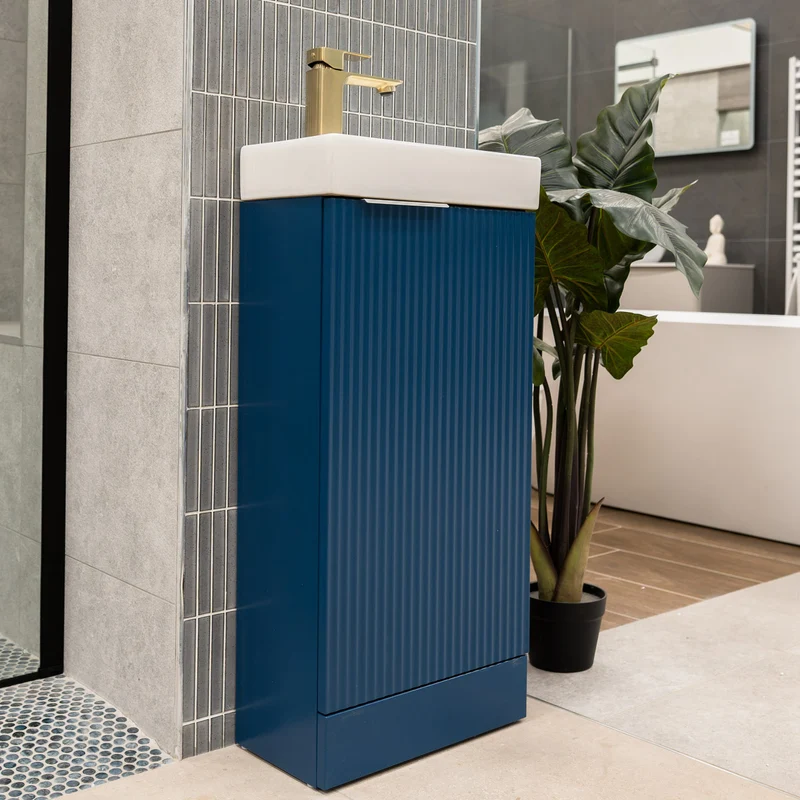 Hudson Reed Fluted 400mm Floor Standing Vanity Unit & Basin - Satin Blue