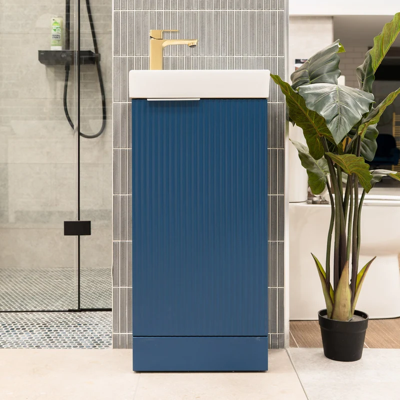 Hudson Reed Fluted 400mm Floor Standing Vanity Unit & Basin - Satin Blue