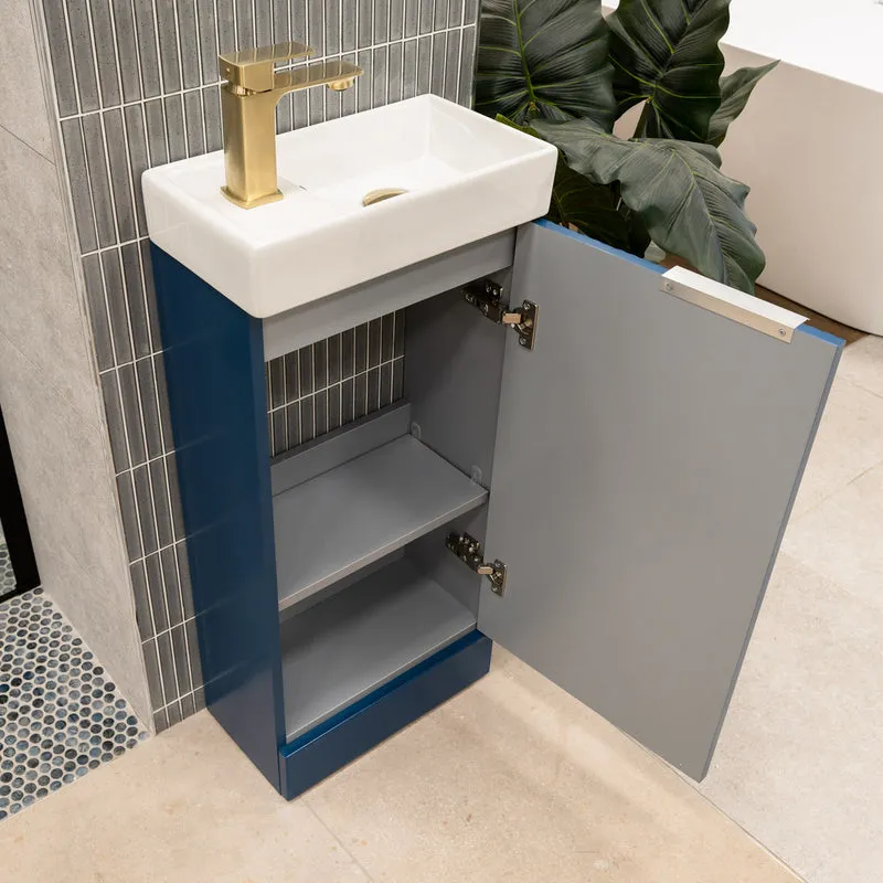 Hudson Reed Fluted 400mm Floor Standing Vanity Unit & Basin - Satin Blue